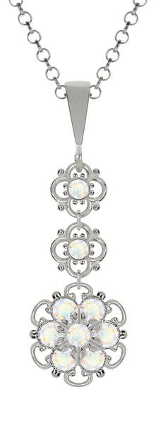 Lucia Costin Silver, White Swarovski Crystal Pendant with Center Flower