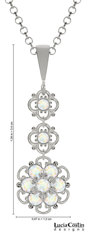 Lucia Costin Silver, White Swarovski Crystal Pendant with Center Flower