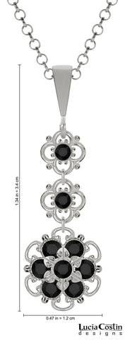 Lucia Costin Silver, Black Swarovski Crystal Pendant with Cute Dots